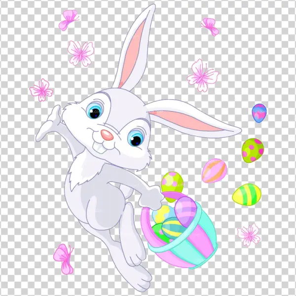 Cute Easter Bunny with Basket and Eggs PNG