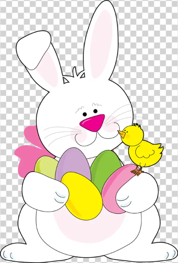 Cute Easter Bunny with Eggs and Chick PNG Transparent Background