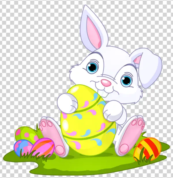 Cute Easter Bunny with Colorful Eggs PNG