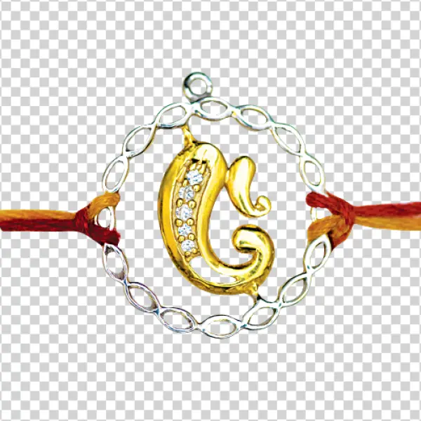 Gold G Letter Rakhi Charm PNG