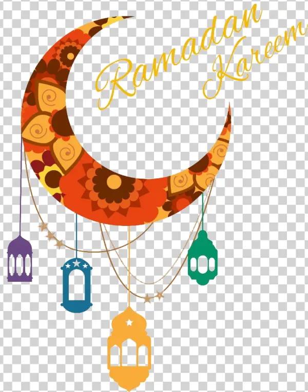 Ramadan Kareem Crescent Moon and Lanterns PNG