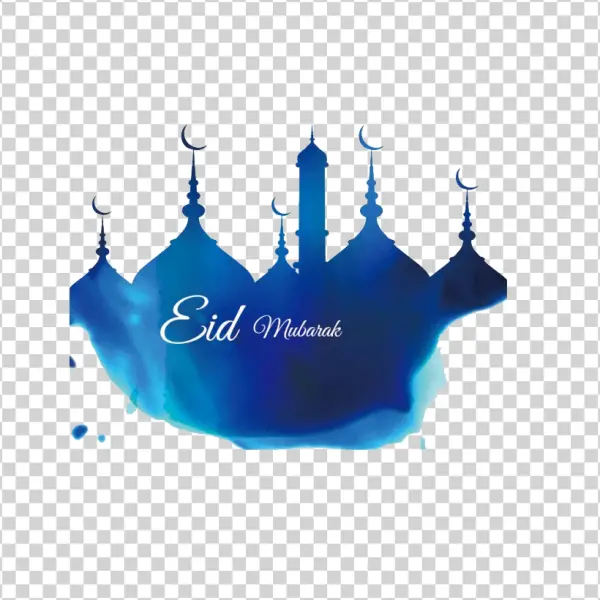 Eid Mubarak Mosque Watercolor Design PNG