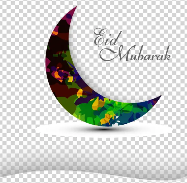 Colorful Eid Mubarak Crescent Moon PNG Transparent