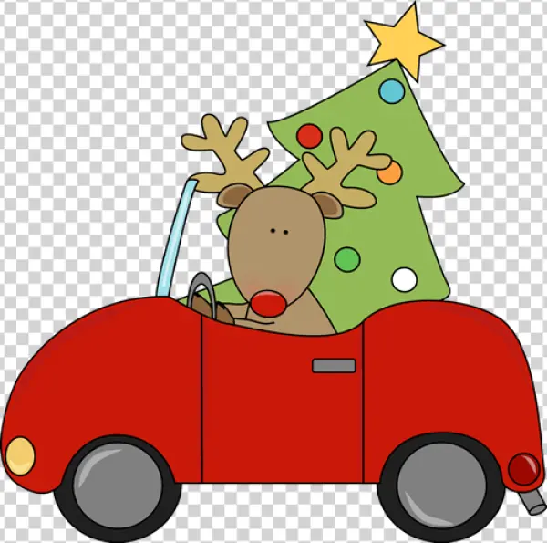 Cute Reindeer Driving Car with Christmas Tree PNG