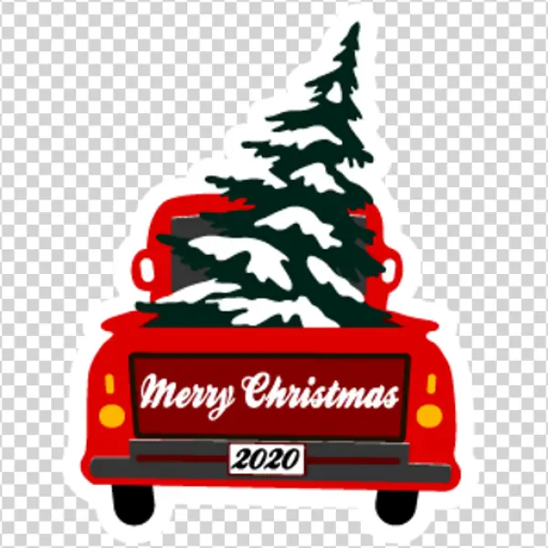 Red Christmas Truck with Tree PNG Sticker