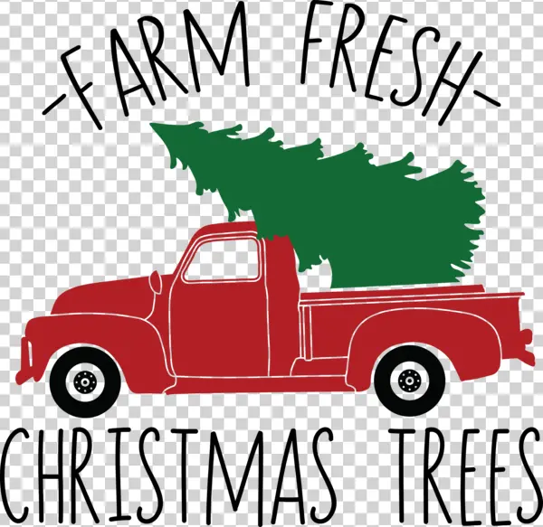 Red Truck with Christmas Tree PNG Transparent Background