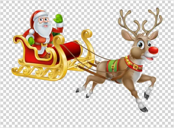 Santa Claus and Rudolph Sleigh PNG Transparent