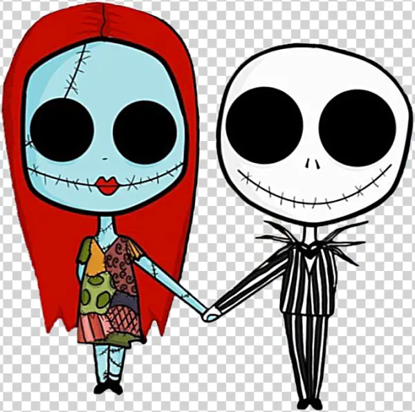 Cute Jack and Sally Holding Hands PNG