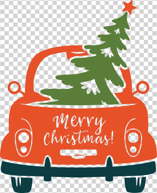Christmas Car with Tree PNG Transparent Background