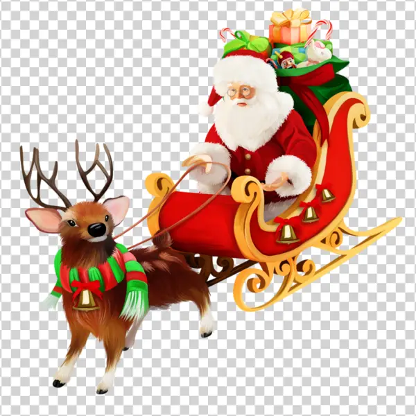 Santa Claus in Sleigh with Reindeer PNG