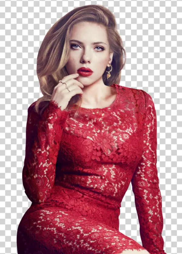 Scarlett Johansson Red Lace Dress PNG