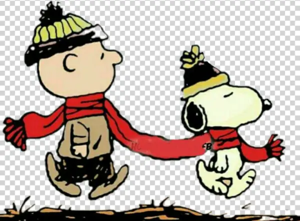 Charlie Brown and Snoopy Winter Scene PNG