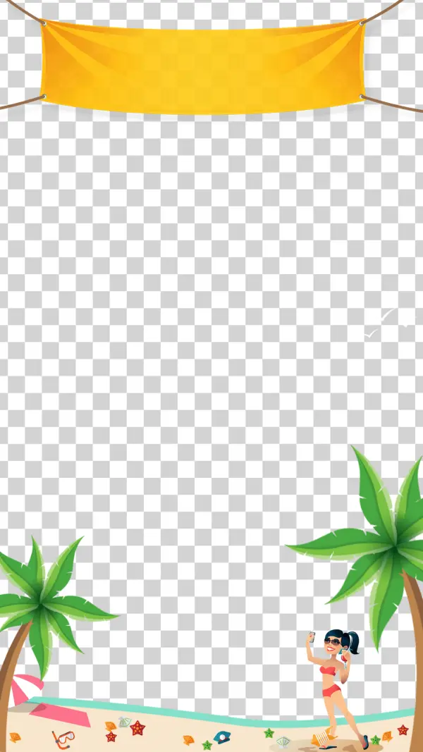 Summer Beach Banner Frame with Palm Trees PNG