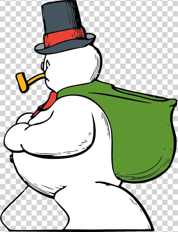 Snowman with Top Hat, Pipe, and Sack PNG