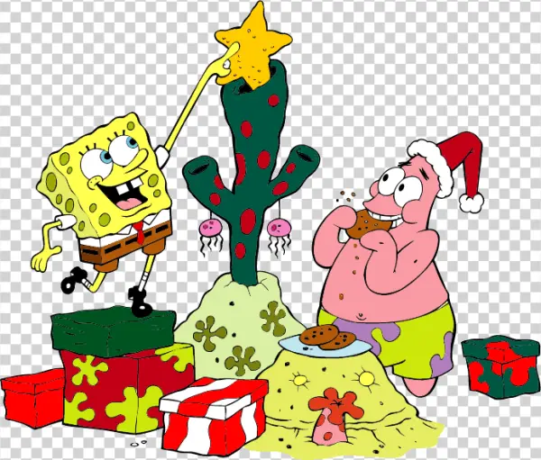 Spongebob and Patrick Christmas Celebration PNG