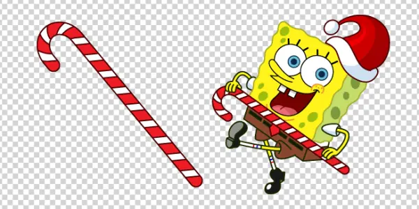 SpongeBob Christmas Candy Cane PNG Transparent Background