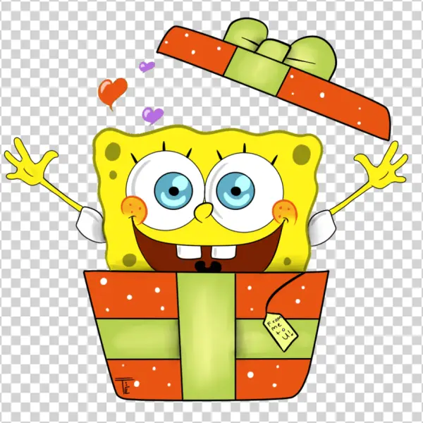 Spongebob Squarepants Jumping Out of Gift Box PNG
