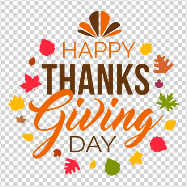 Happy Thanksgiving Day Text with Fall Leaves PNG