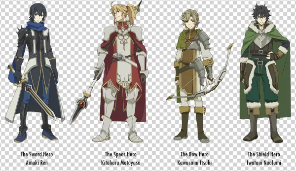 Four Fantasy Anime Heroes PNG Transparent Background