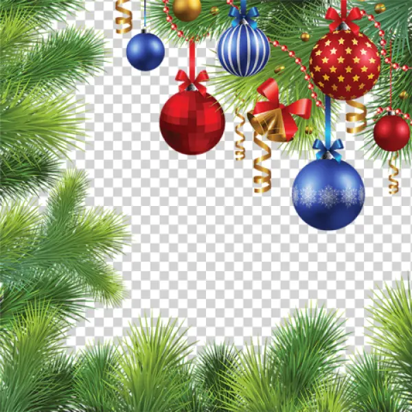 Christmas Tree Corner Frame with Ornaments PNG Transparent Background