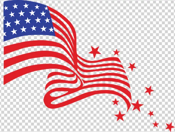 Waving American Flag and Stars Design PNG