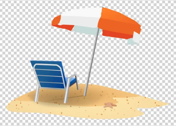 Beach Umbrella and Lounge Chair on Sand PNG