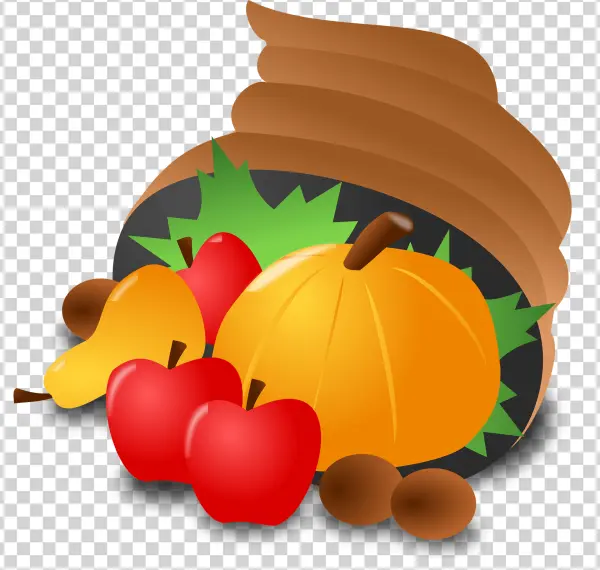 Harvest Cornucopia with Fruits and Pumpkin PNG Transparent