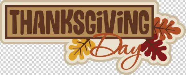 Thanksgiving Day Label with Autumn Leaves PNG