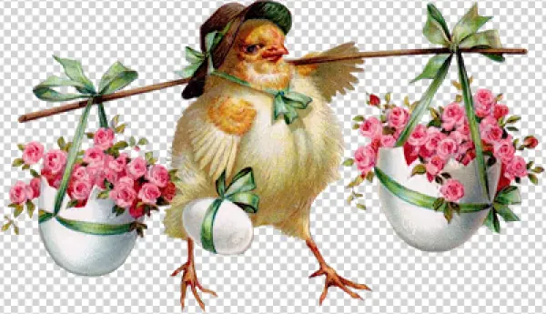Vintage Easter Chick with Rose Baskets PNG Transparent Background