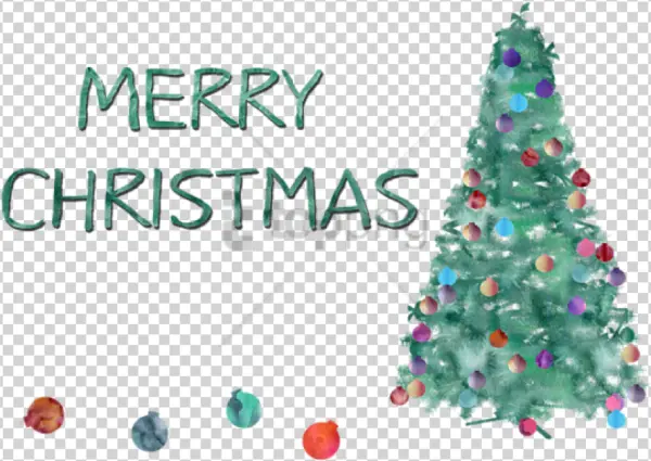 Watercolor Merry Christmas Tree and Ornaments PNG