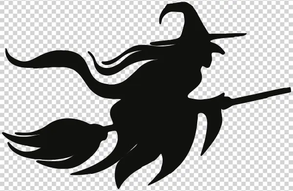 Witch Flying on Broomstick Silhouette PNG
