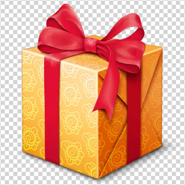 Orange Gift Box with Red Bow PNG Transparent Background