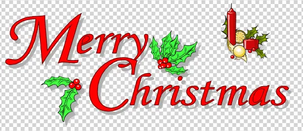 Merry Christmas Text with Holly and Candle PNG Transparent