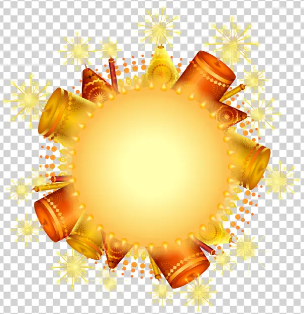 Diwali Festival Crackers and Lamps Frame PNG