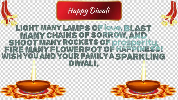 Happy Diwali Wishes PNG with Lit Diyas and Firecrackers