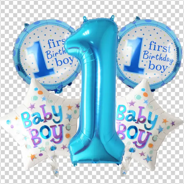 Blue First Birthday Boy Balloons PNG Transparent