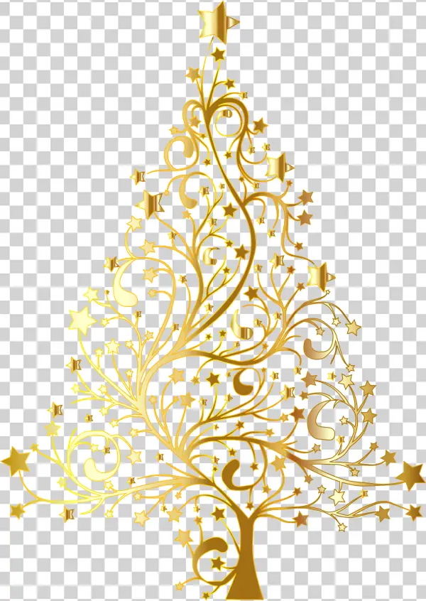 Elegant Golden Christmas Tree Swirls and Stars PNG