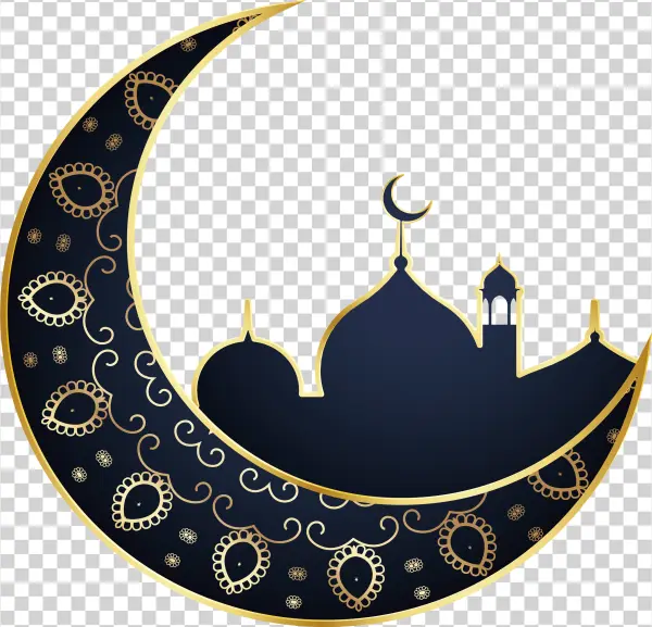 Islamic Crescent Moon and Mosque Silhouette PNG
