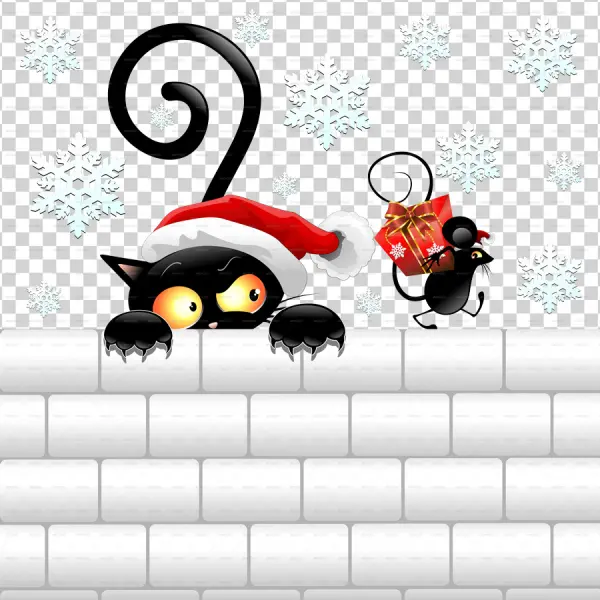 Funny Christmas Cat and Mouse with Gift PNG