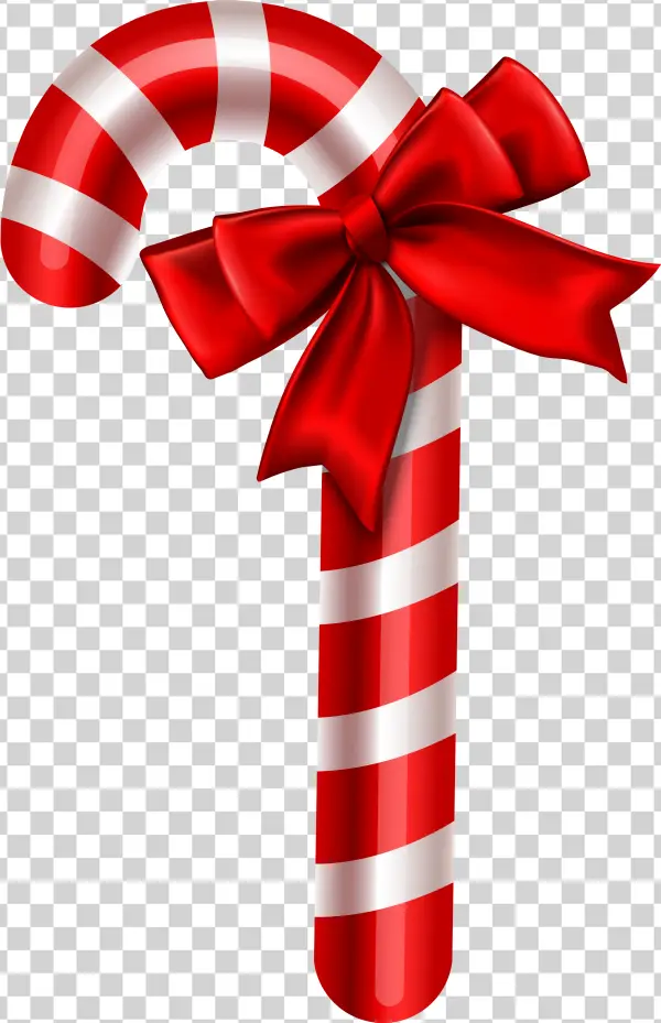 Candy Cane with Red Bow PNG Transparent Background