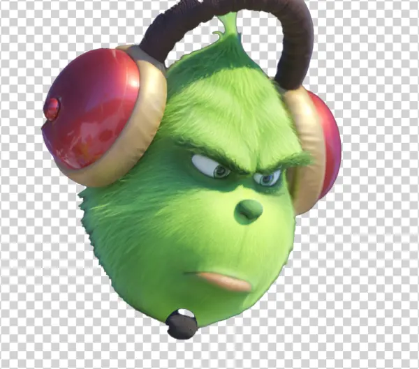 Grumpy Grinch Face with Headphones PNG Transparent
