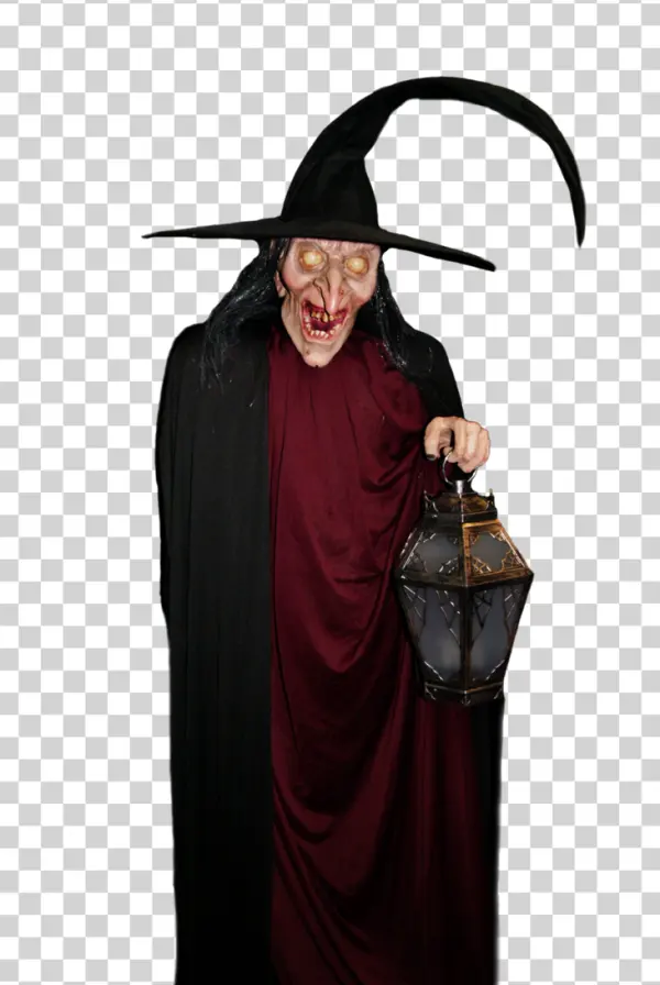 Scary Witch with Lantern PNG Transparent Background