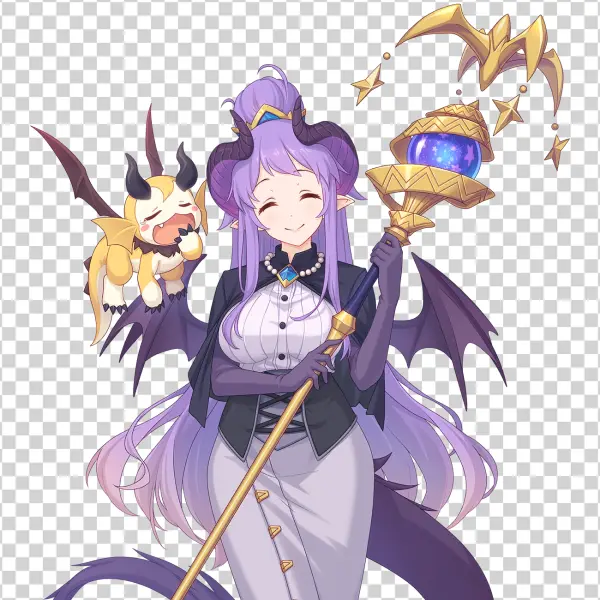 Anime Demon Girl with Dragon and Magic Staff PNG
