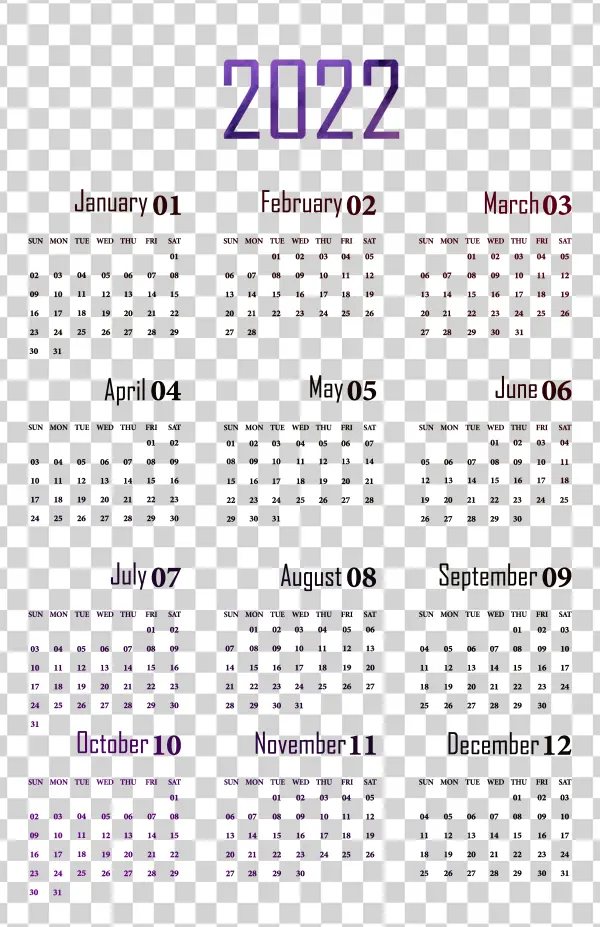 2022 Dark Aesthetic Calendar PNG Transparent Background