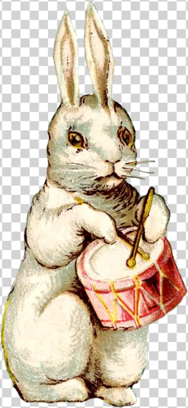 Vintage Rabbit Playing Drum PNG Transparent Background