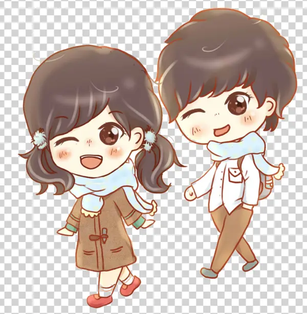 Cute Chibi Couple Winking PNG