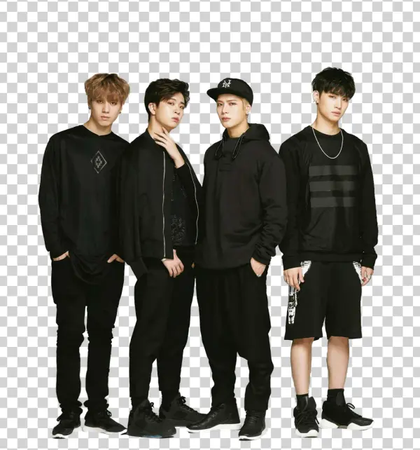 Four Stylish Young Men in Black Outfits PNG