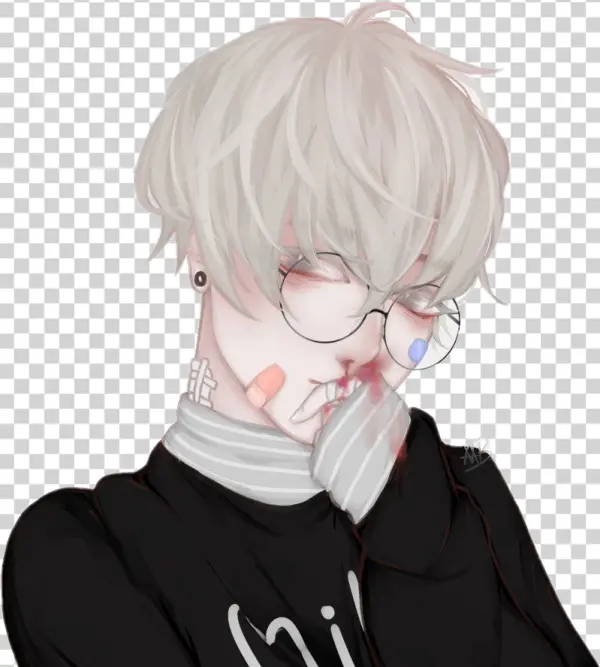 Anime Boy with Nosebleed and Bandages PNG