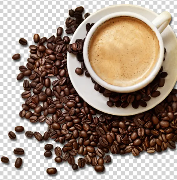 Coffee Cup with Roasted Coffee Beans PNG Transparent Background