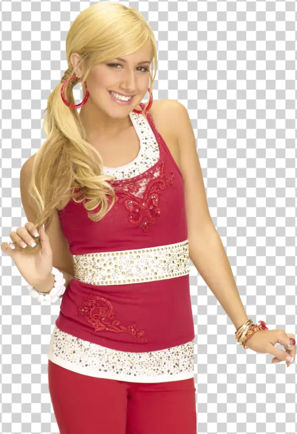 Ashley Tisdale Smiling in Red Outfit PNG Transparent